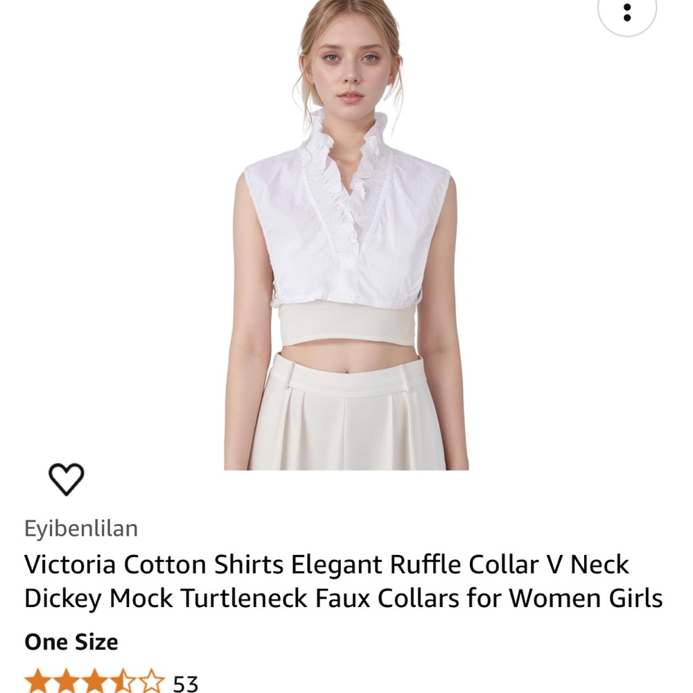 White Ruffle Collar V Neck Top by